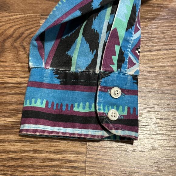 Vintage Wrangler Long Tail Aztec Striped Shirt Mens 16.5-34 Cowboy Country - Picture 9 of 9